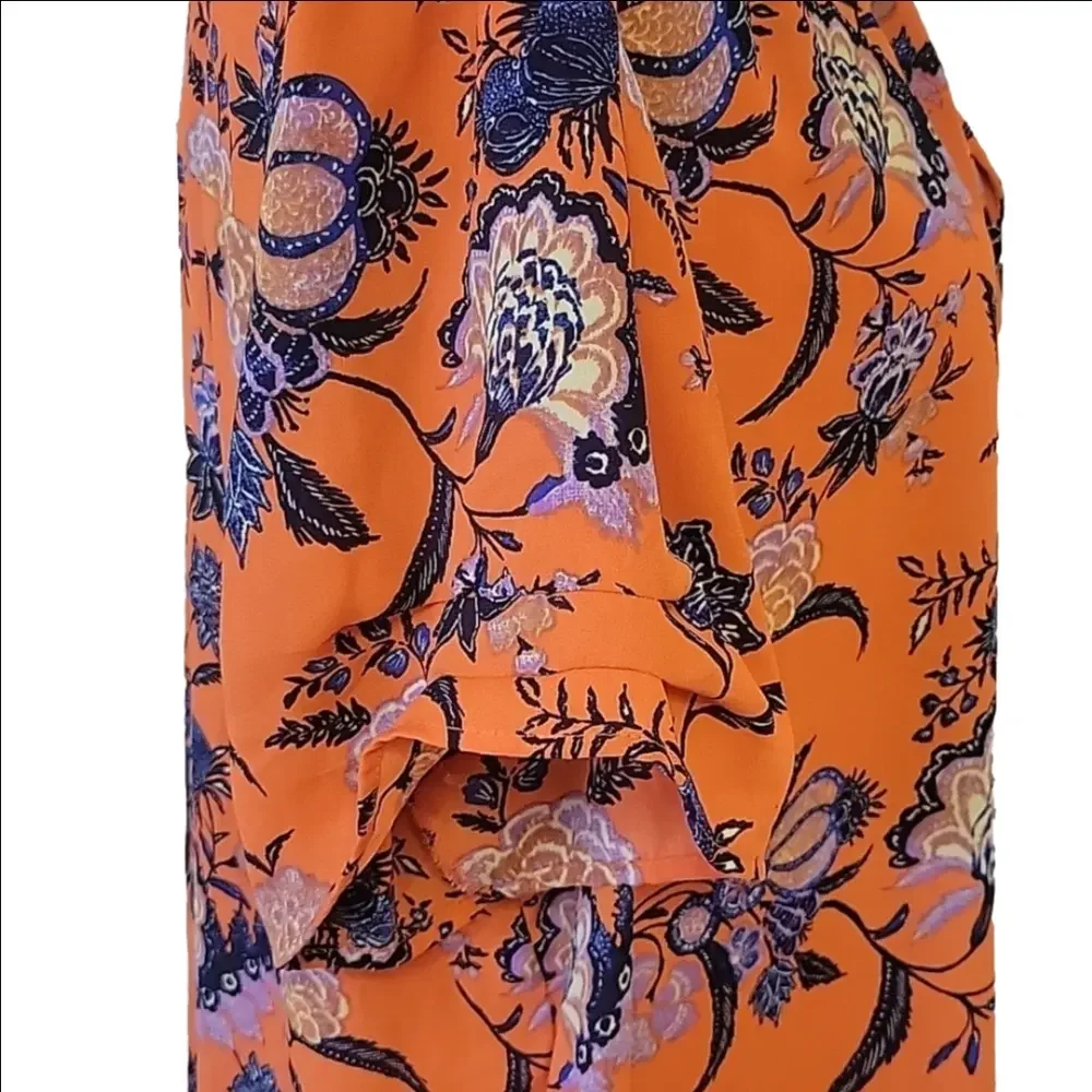 Dr2 XXL orange and blue floral short sleeve tunic blouse top - Picture 6 of 8